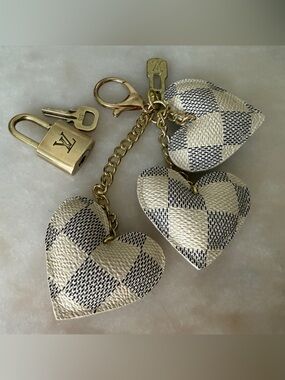 Louis Vuitton Vintage Lock & Key Upcycled Damier Azur 3-Heart BagCharm KeyHolder